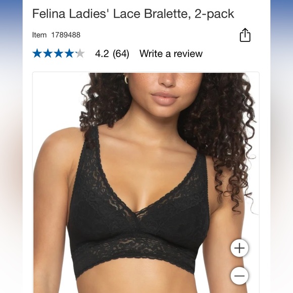 Set of two - unboxed, new Felina Ladies' Lace Bralette, 2-pack black and white - Picture 4 of 13